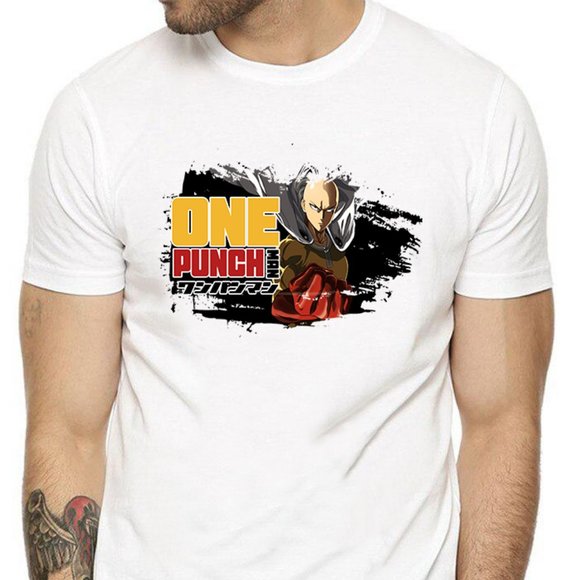 Saitama One Punch Man White Anime T-Shirt - Picture 1 of 1